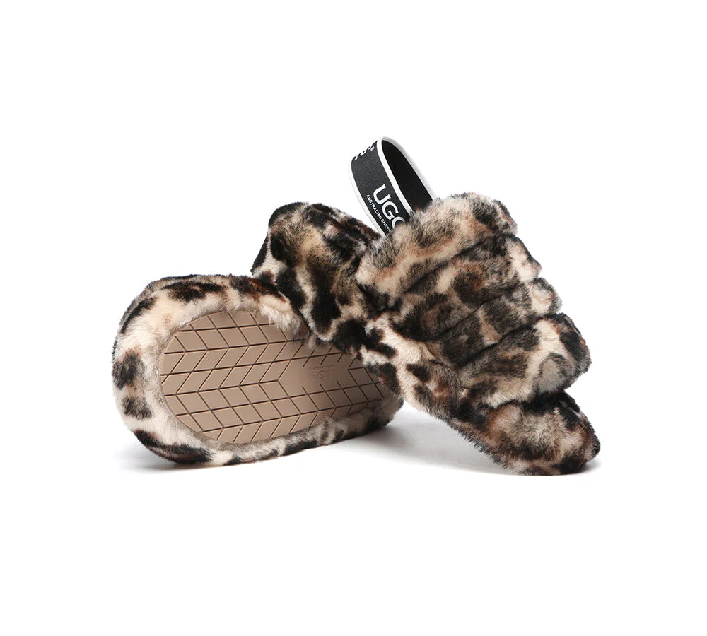 UGG Slides Women Sheepskin Wool Leopard Print Fluffy Sandals Pamela - Image 3