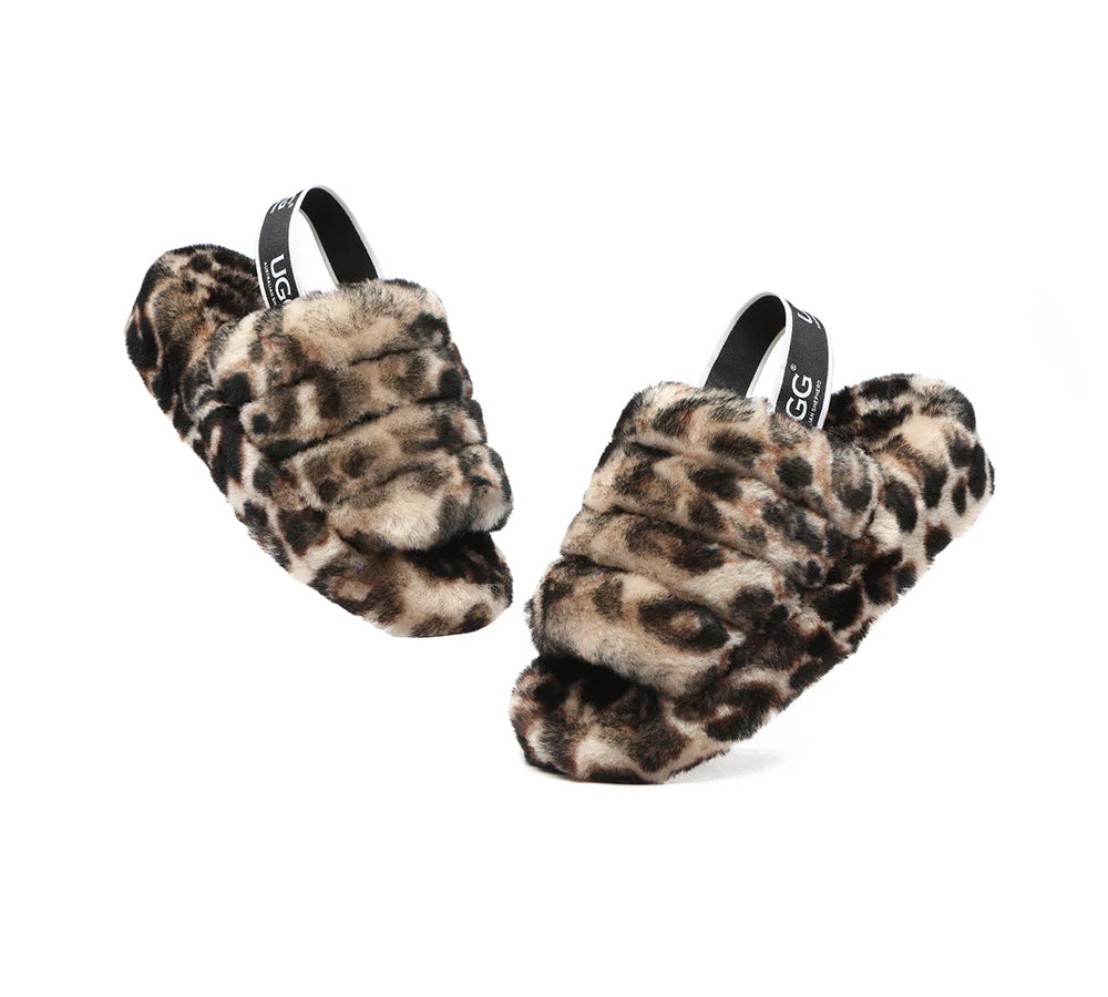 UGG Slides Women Sheepskin Wool Leopard Print Fluffy Sandals Pamela - Image 4