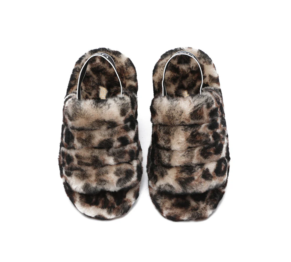 UGG Slides Women Sheepskin Wool Leopard Print Fluffy Sandals Pamela - Image 5