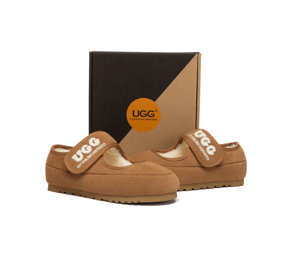 UGG Slippers Kids Sheepskin Wool Adjustable Strap Mary Jane Velvi - Image 4