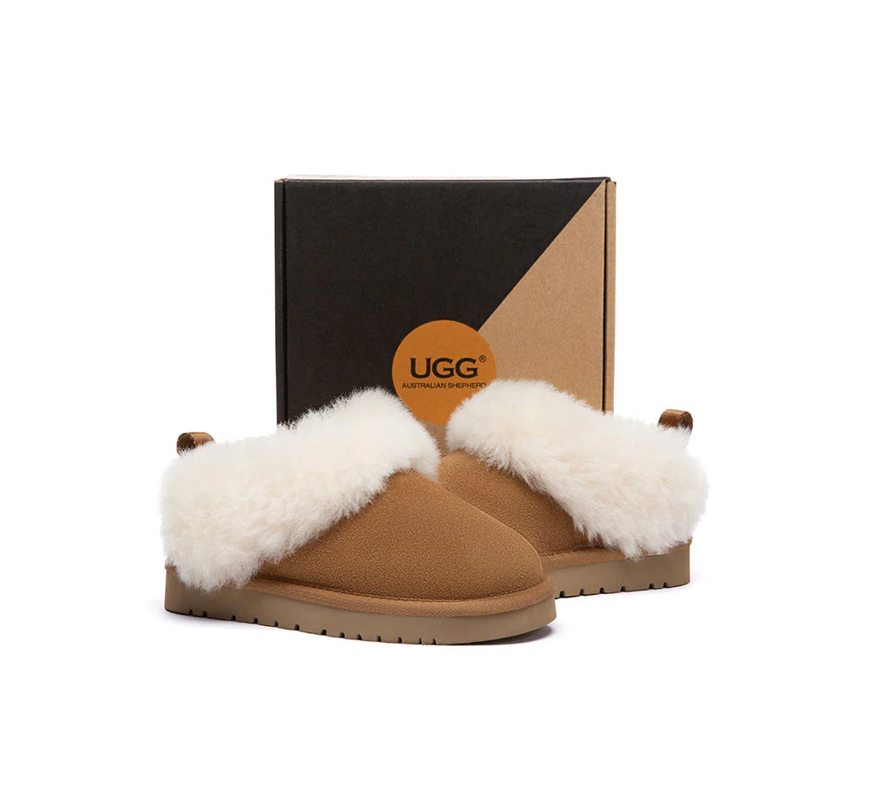 UGG Slippers Kids Sheepskin Wool Collar Ankle Glacial - Image 4
