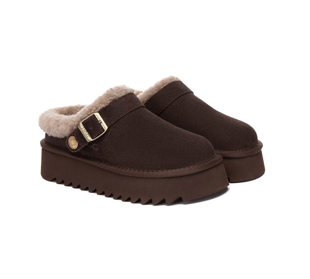 UGG Slippers Sheepskin Wool Adjustable Strap Platform Pulsey - Image 10