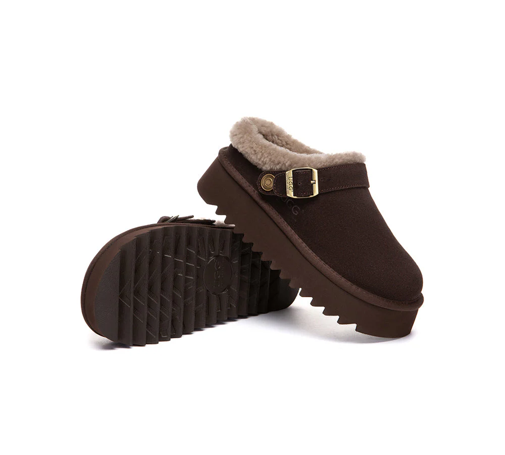 UGG Slippers Sheepskin Wool Adjustable Strap Platform Pulsey - Image 11