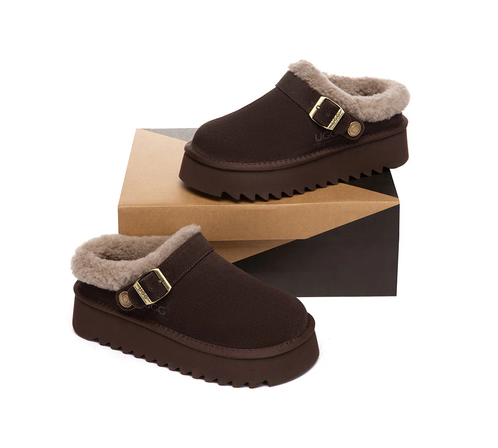 UGG Slippers Sheepskin Wool Adjustable Strap Platform Pulsey - Image 12