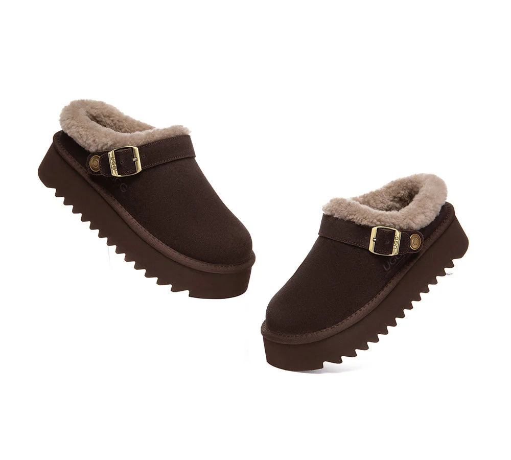 UGG Slippers Sheepskin Wool Adjustable Strap Platform Pulsey - Image 13