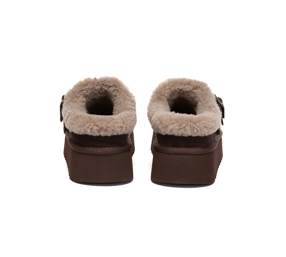 UGG Slippers Sheepskin Wool Adjustable Strap Platform Pulsey - Image 15
