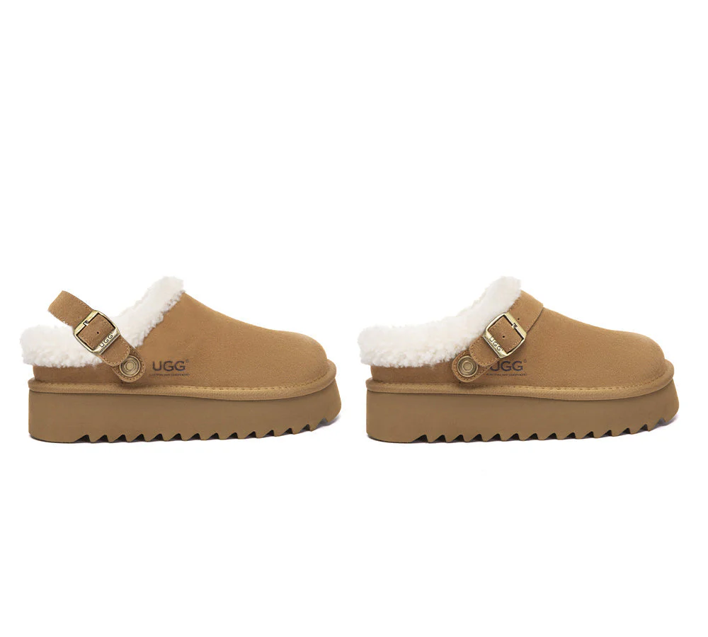 UGG Slippers Sheepskin Wool Adjustable Strap Platform Pulsey - Image 3