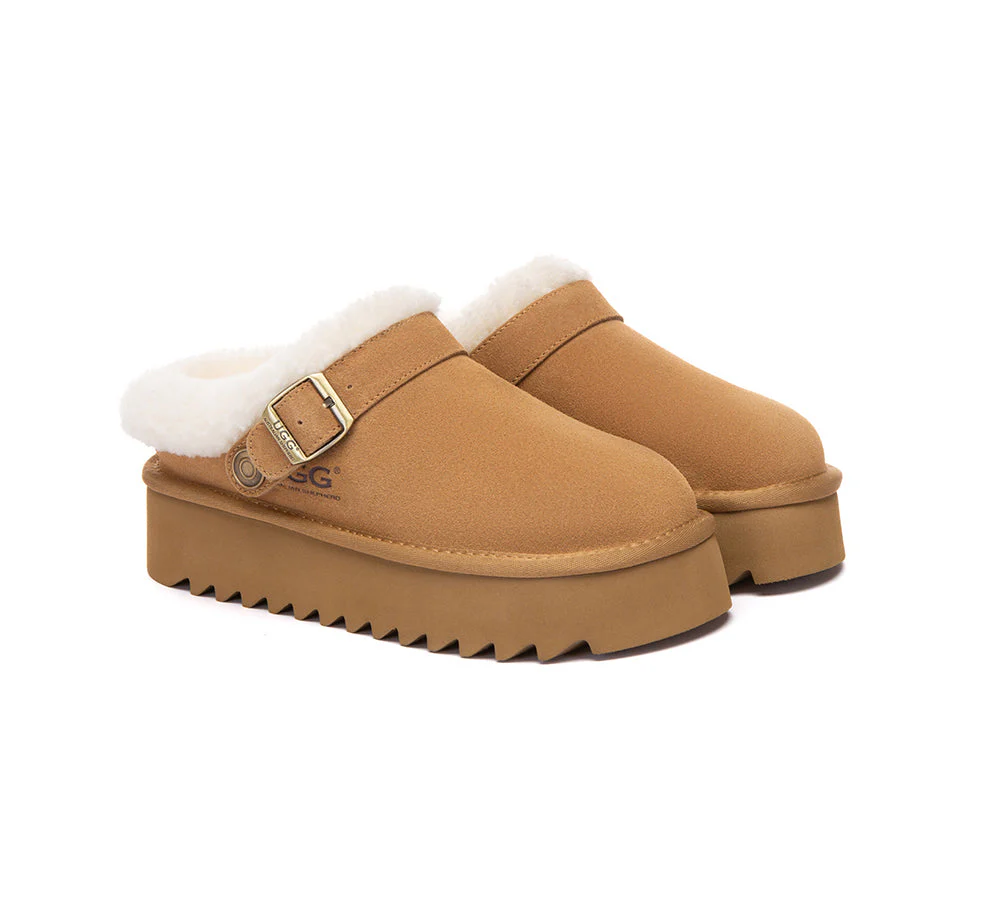 UGG Slippers Sheepskin Wool Adjustable Strap Platform Pulsey - Image 4