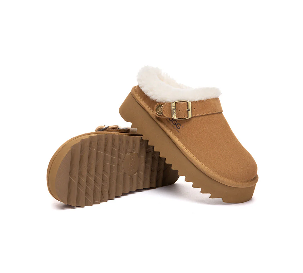 UGG Slippers Sheepskin Wool Adjustable Strap Platform Pulsey - Image 5