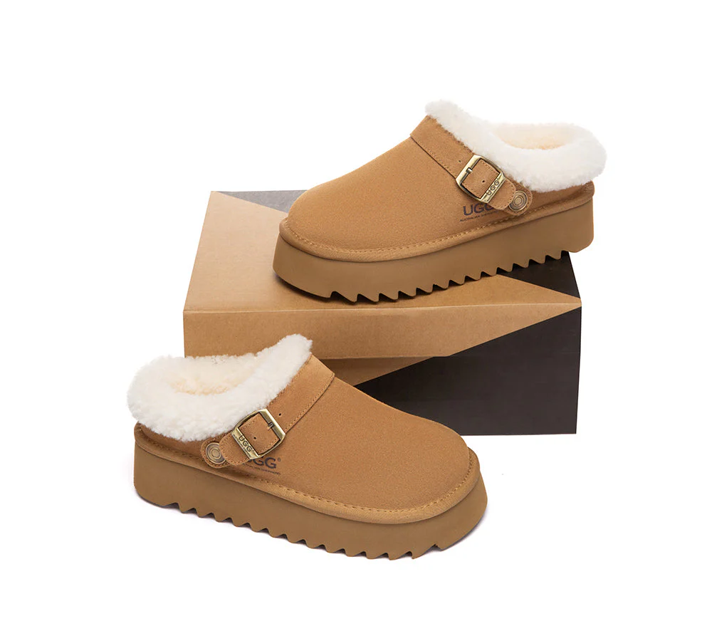 UGG Slippers Sheepskin Wool Adjustable Strap Platform Pulsey - Image 6