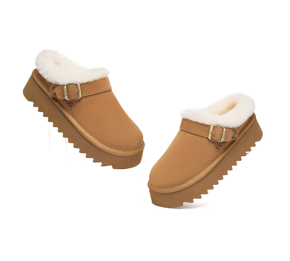 UGG Slippers Sheepskin Wool Adjustable Strap Platform Pulsey - Image 7