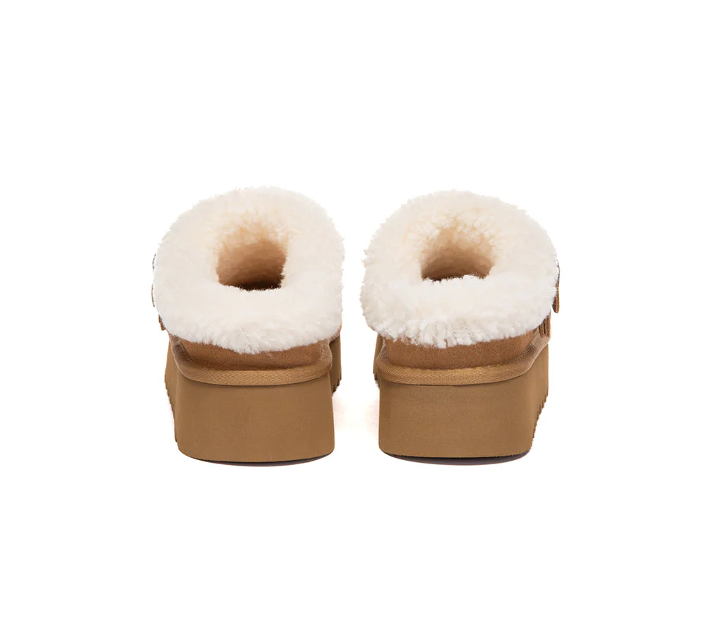 UGG Slippers Sheepskin Wool Adjustable Strap Platform Pulsey - Image 9