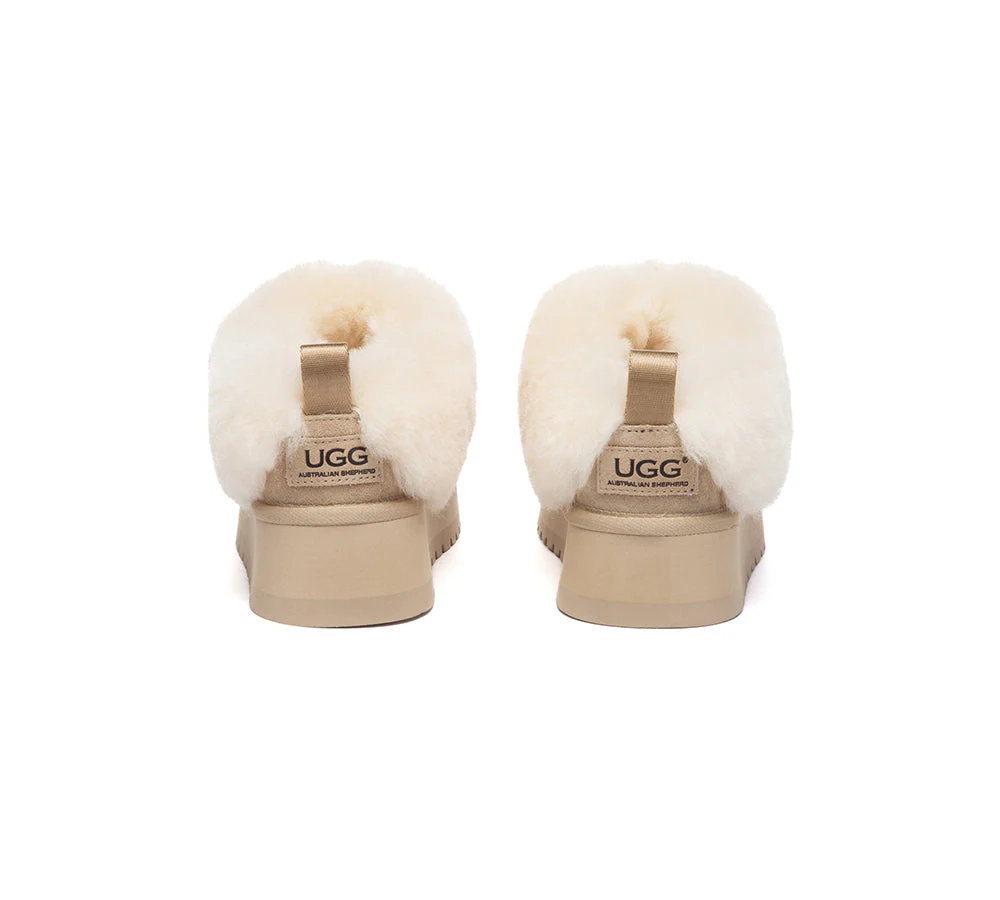 UGG Slippers Sheepskin Wool Collar Ankle Platform Glacial - Image 10