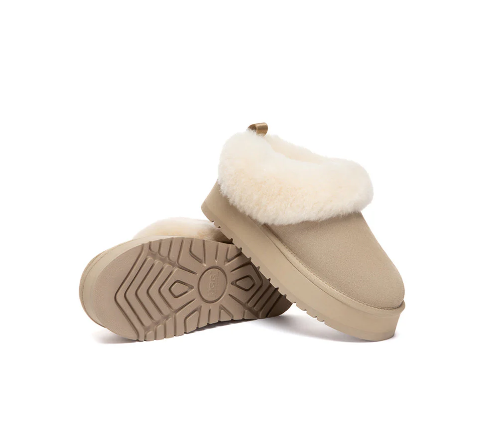 UGG Slippers Sheepskin Wool Collar Ankle Platform Glacial - Image 11