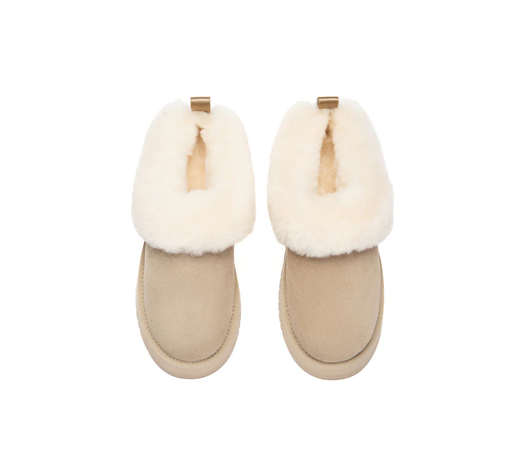 UGG Slippers Sheepskin Wool Collar Ankle Platform Glacial - Image 12