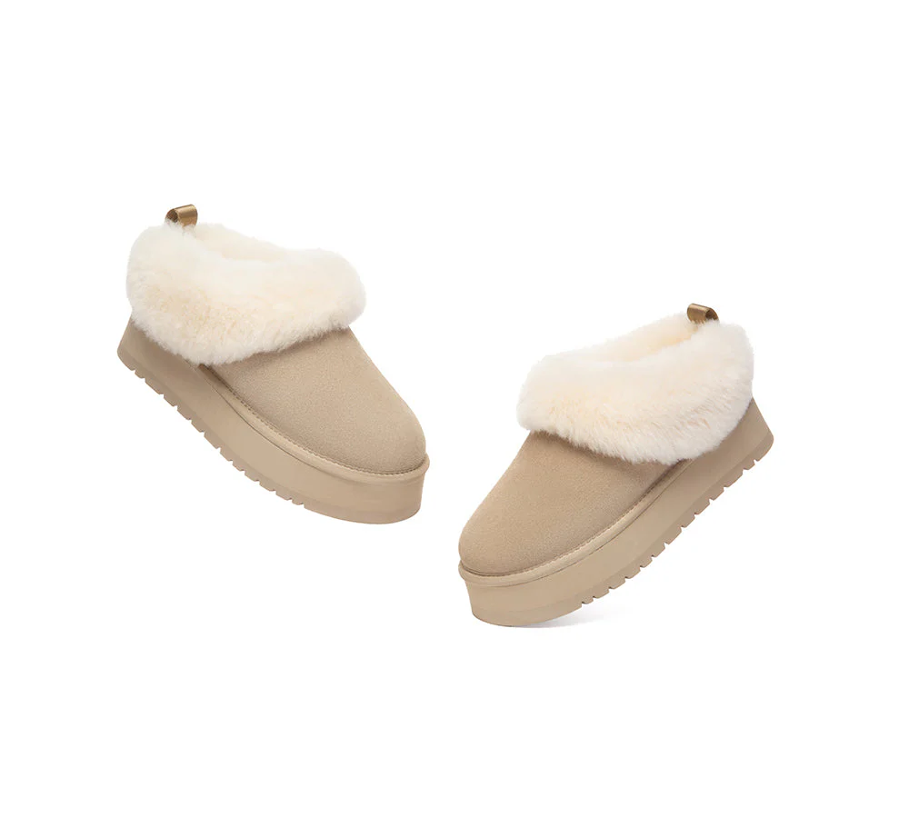 UGG Slippers Sheepskin Wool Collar Ankle Platform Glacial - Image 13