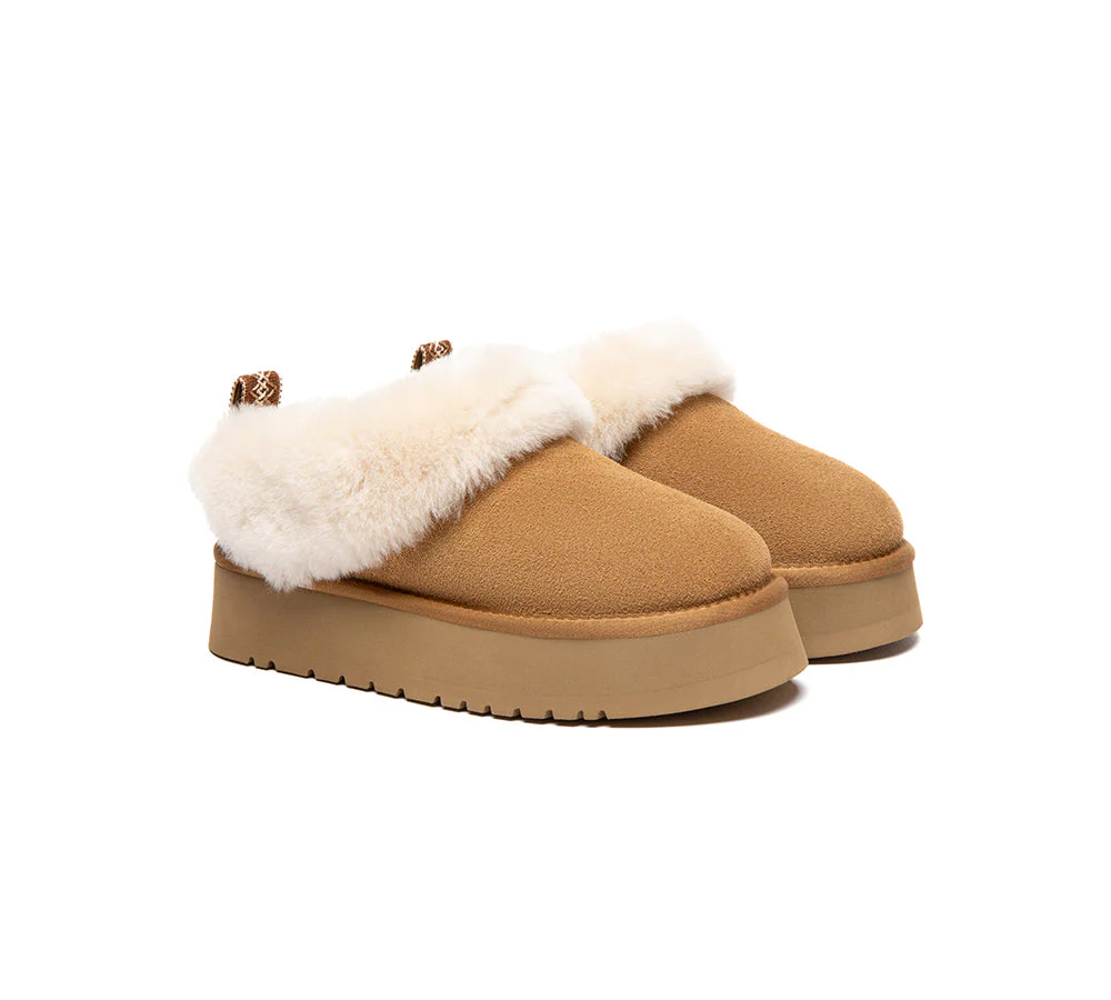 UGG Slippers Sheepskin Wool Collar Ankle Platform Glacial - Image 15