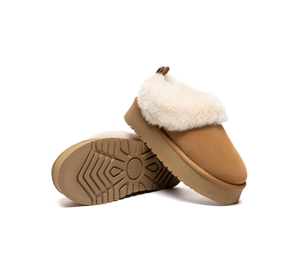 UGG Slippers Sheepskin Wool Collar Ankle Platform Glacial - Image 16