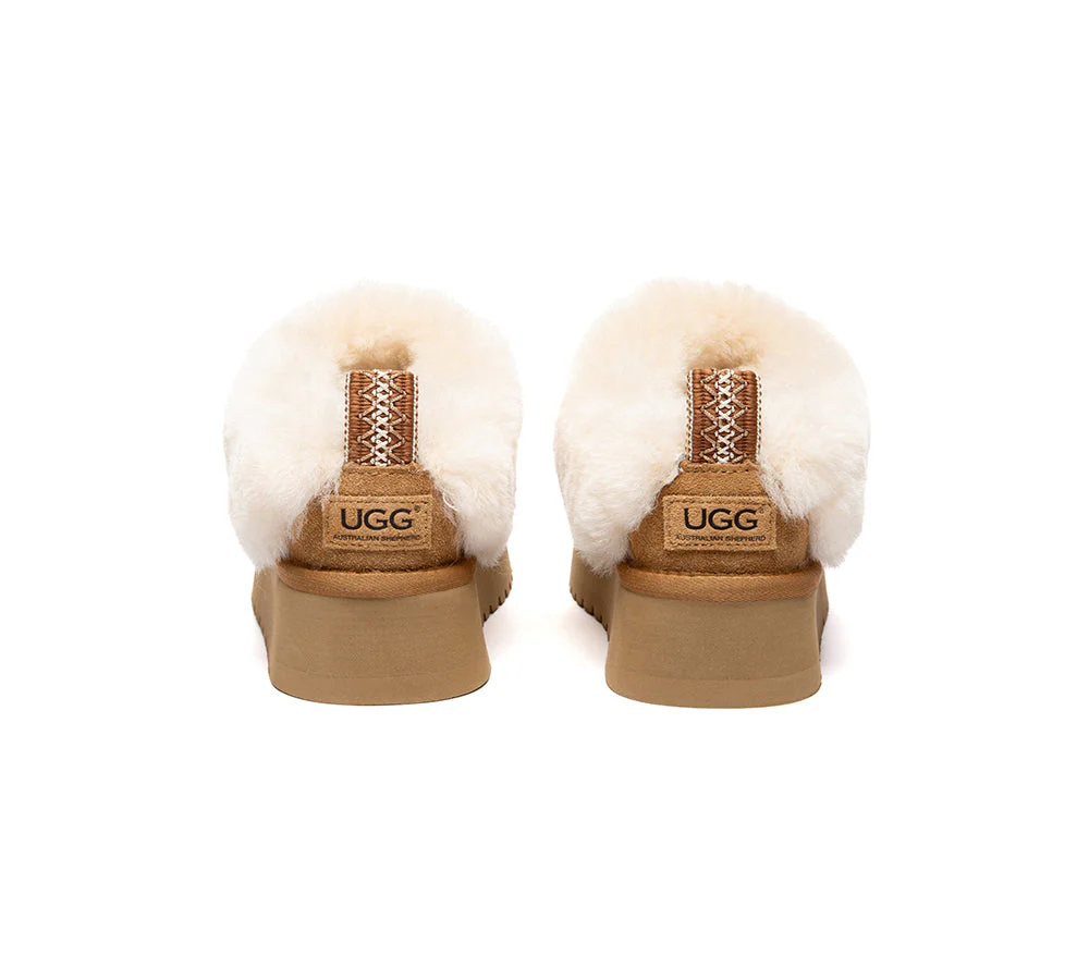 UGG Slippers Sheepskin Wool Collar Ankle Platform Glacial - Image 17