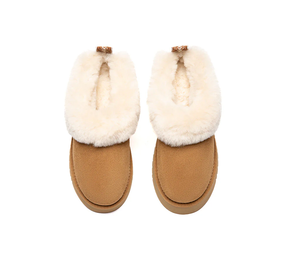 UGG Slippers Sheepskin Wool Collar Ankle Platform Glacial - Image 18