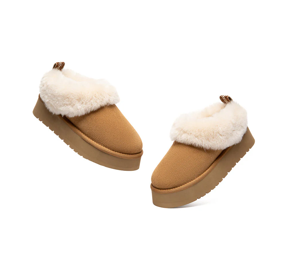 UGG Slippers Sheepskin Wool Collar Ankle Platform Glacial - Image 19