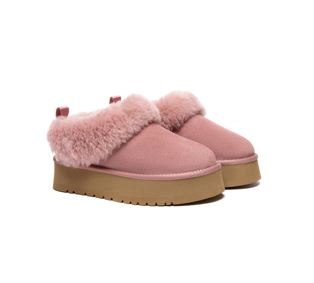 UGG Slippers Sheepskin Wool Collar Ankle Platform Glacial - Image 21