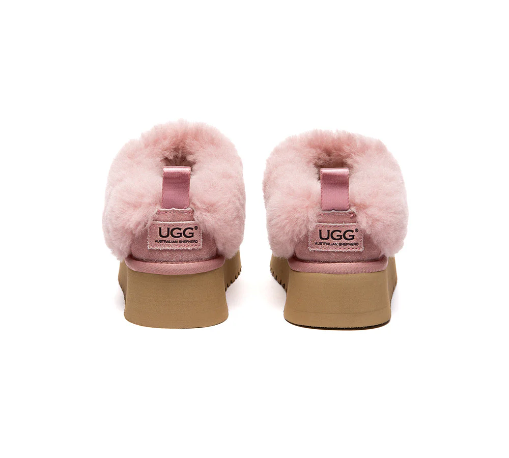 UGG Slippers Sheepskin Wool Collar Ankle Platform Glacial - Image 22