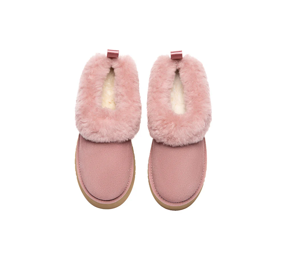 UGG Slippers Sheepskin Wool Collar Ankle Platform Glacial - Image 23