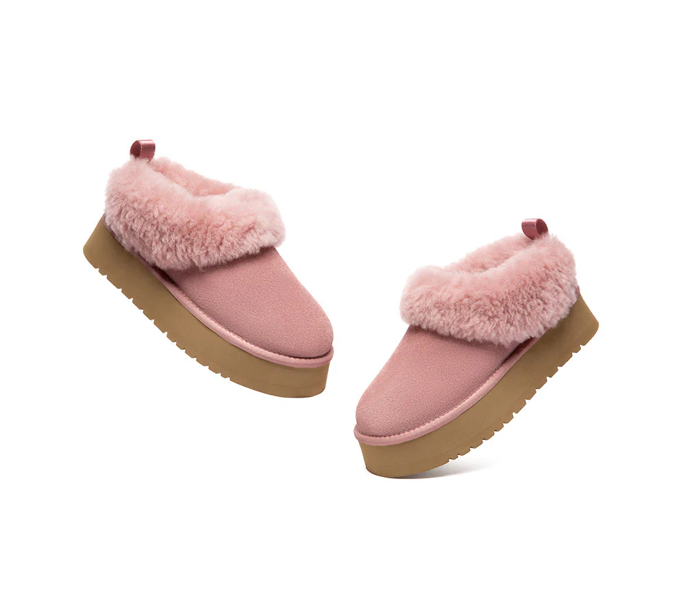 UGG Slippers Sheepskin Wool Collar Ankle Platform Glacial - Image 24