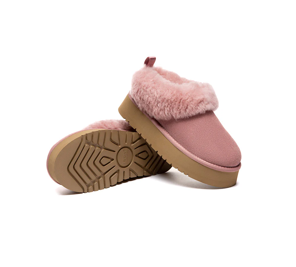 UGG Slippers Sheepskin Wool Collar Ankle Platform Glacial - Image 25