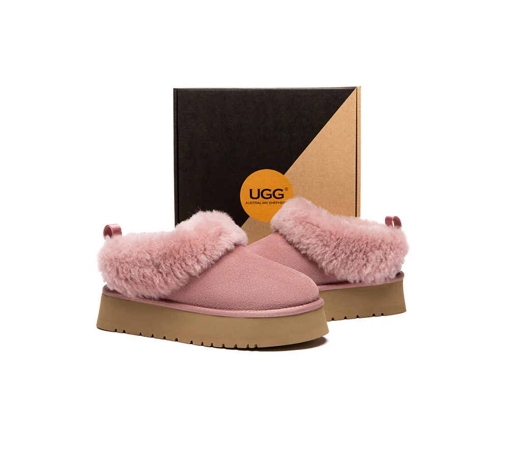 UGG Slippers Sheepskin Wool Collar Ankle Platform Glacial - Image 26