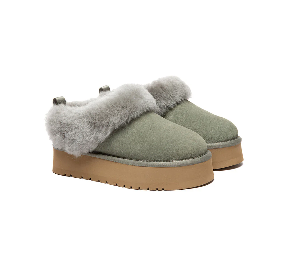 UGG Slippers Sheepskin Wool Collar Ankle Platform Glacial - Image 27