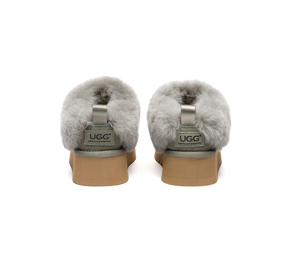 UGG Slippers Sheepskin Wool Collar Ankle Platform Glacial - Image 28