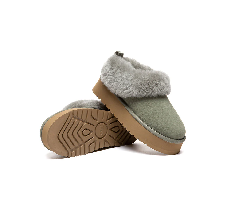 UGG Slippers Sheepskin Wool Collar Ankle Platform Glacial - Image 29