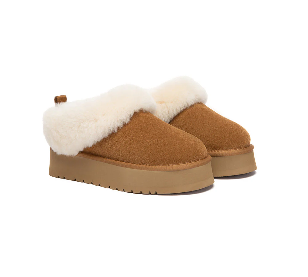 UGG Slippers Sheepskin Wool Collar Ankle Platform Glacial - Image 3