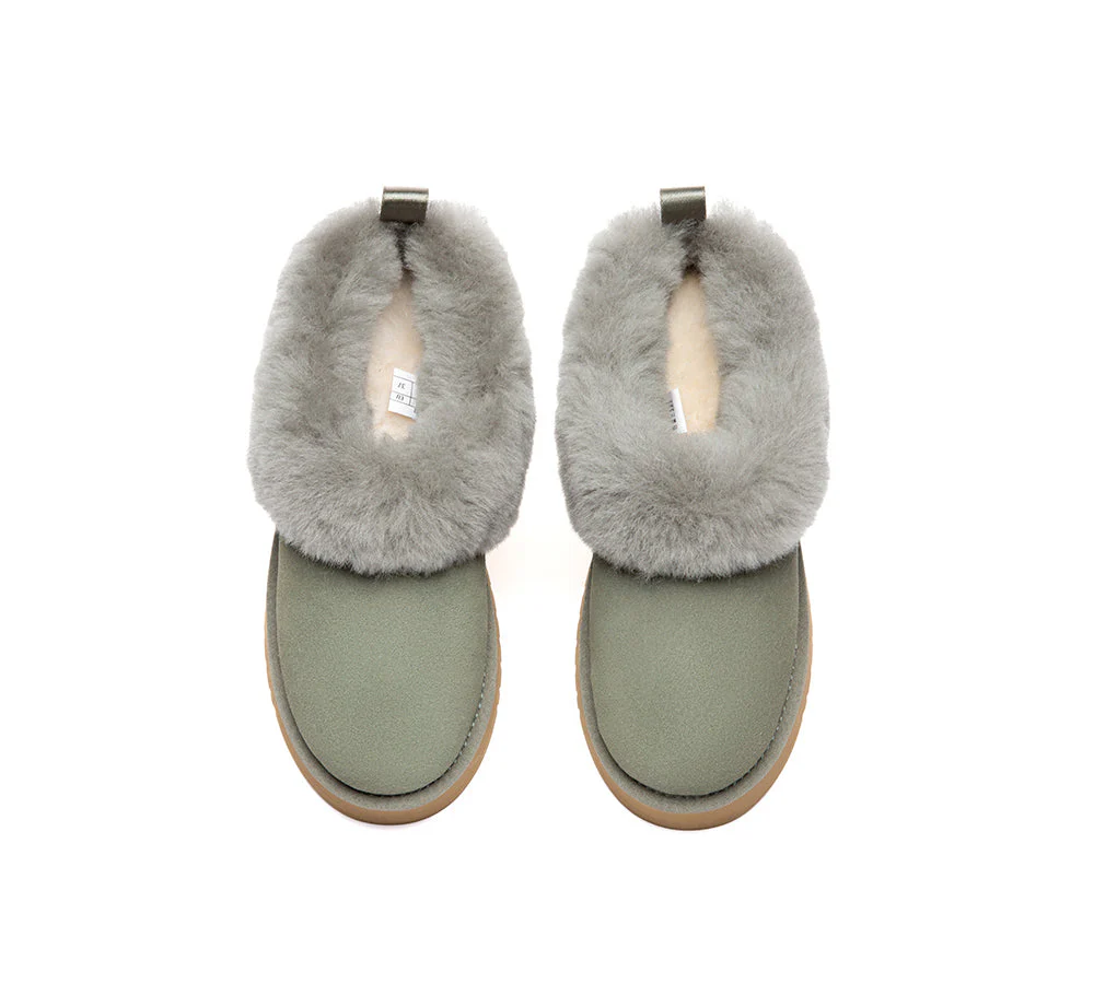UGG Slippers Sheepskin Wool Collar Ankle Platform Glacial - Image 30