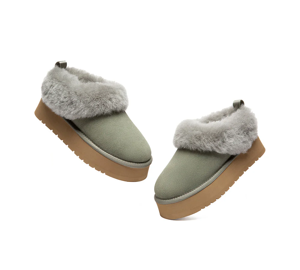 UGG Slippers Sheepskin Wool Collar Ankle Platform Glacial - Image 31