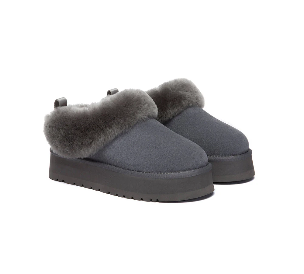 UGG Slippers Sheepskin Wool Collar Ankle Platform Glacial - Image 33