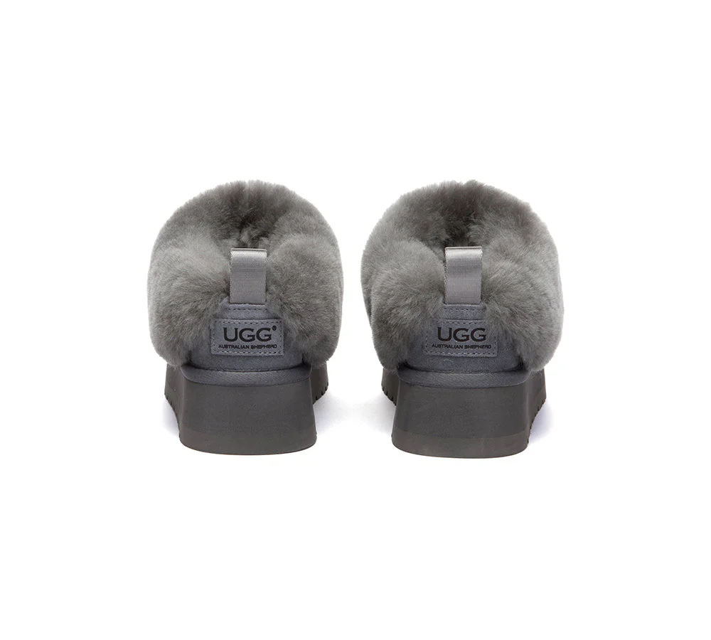 UGG Slippers Sheepskin Wool Collar Ankle Platform Glacial - Image 34