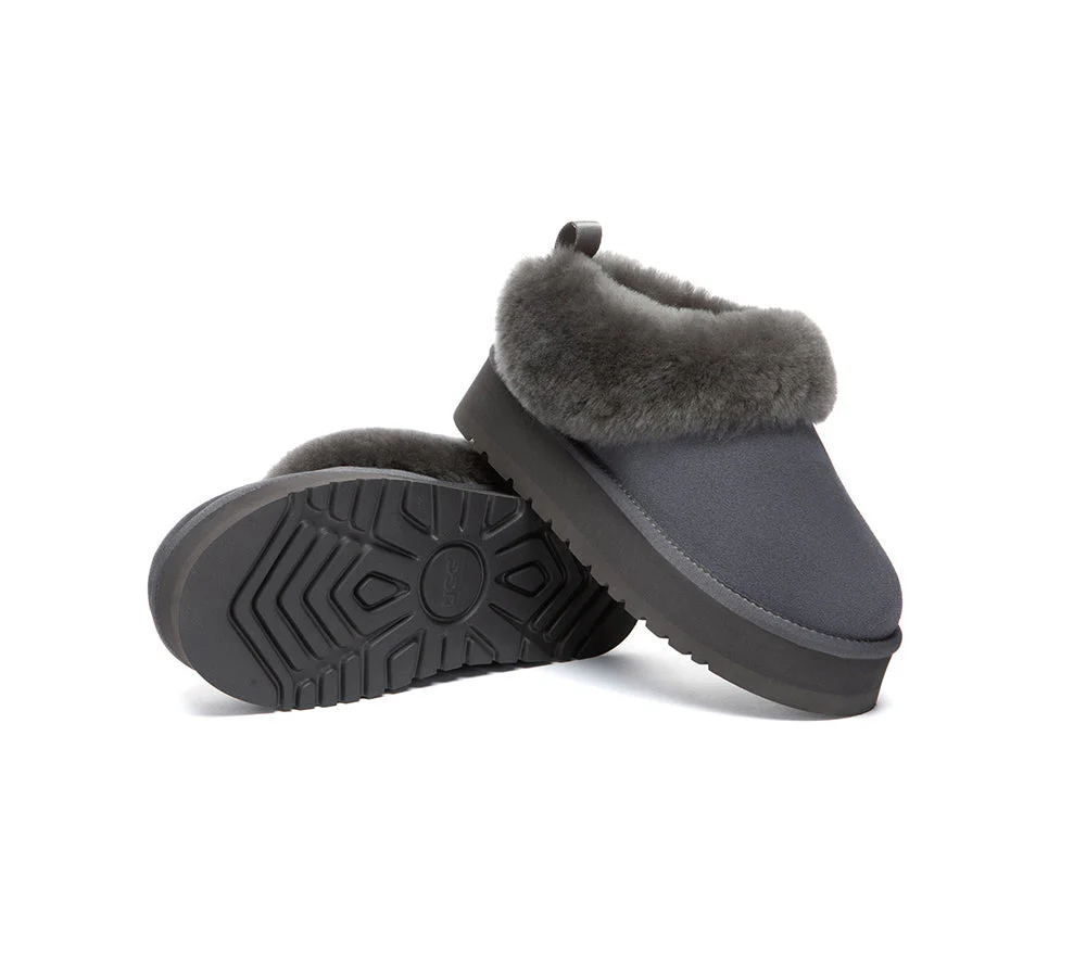 UGG Slippers Sheepskin Wool Collar Ankle Platform Glacial - Image 35
