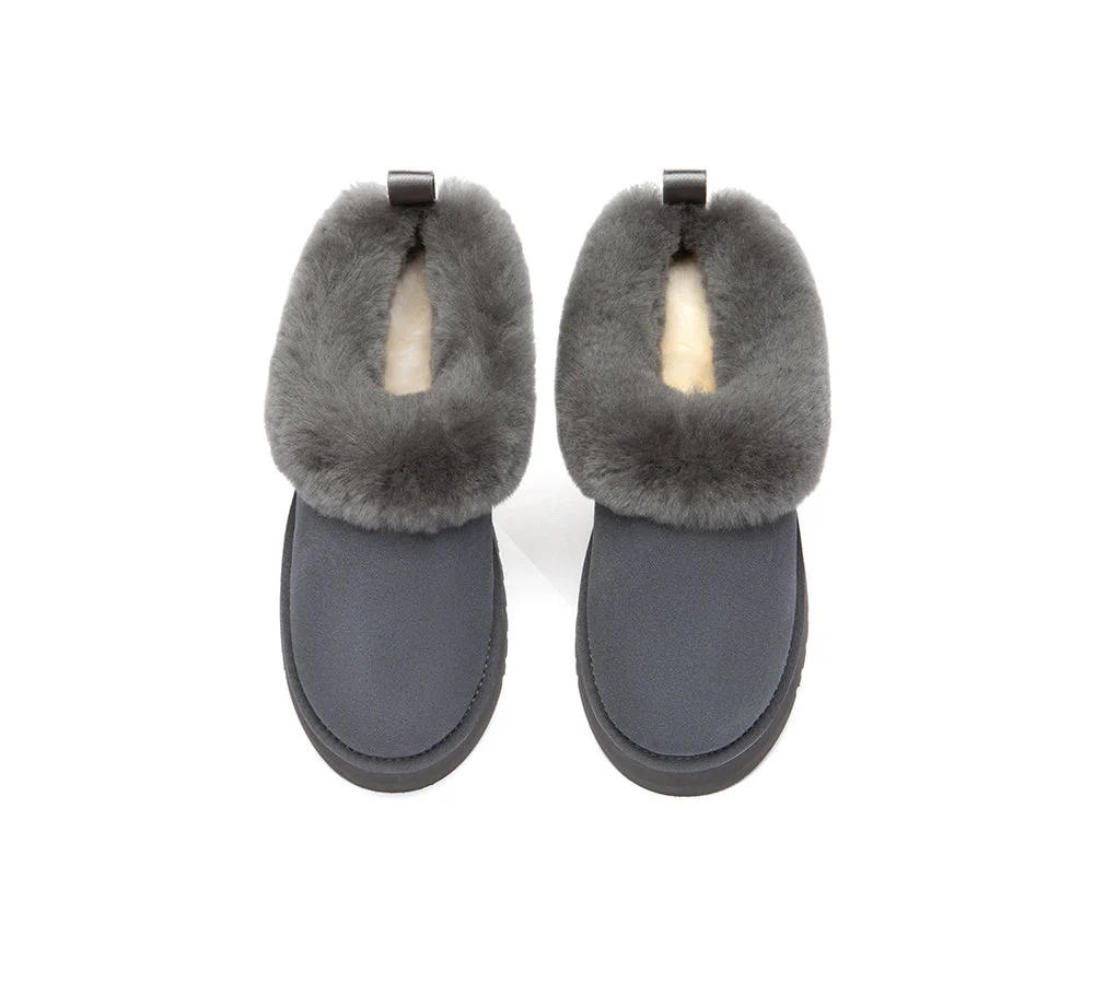 UGG Slippers Sheepskin Wool Collar Ankle Platform Glacial - Image 37