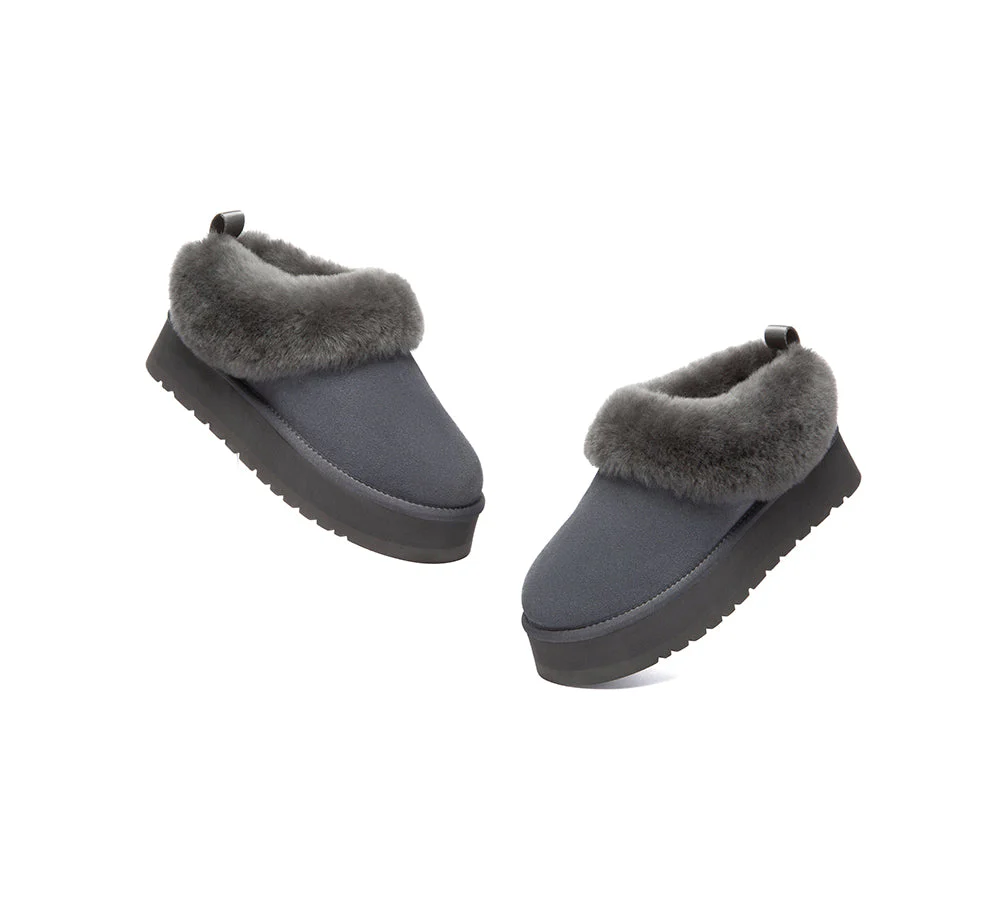 UGG Slippers Sheepskin Wool Collar Ankle Platform Glacial - Image 38