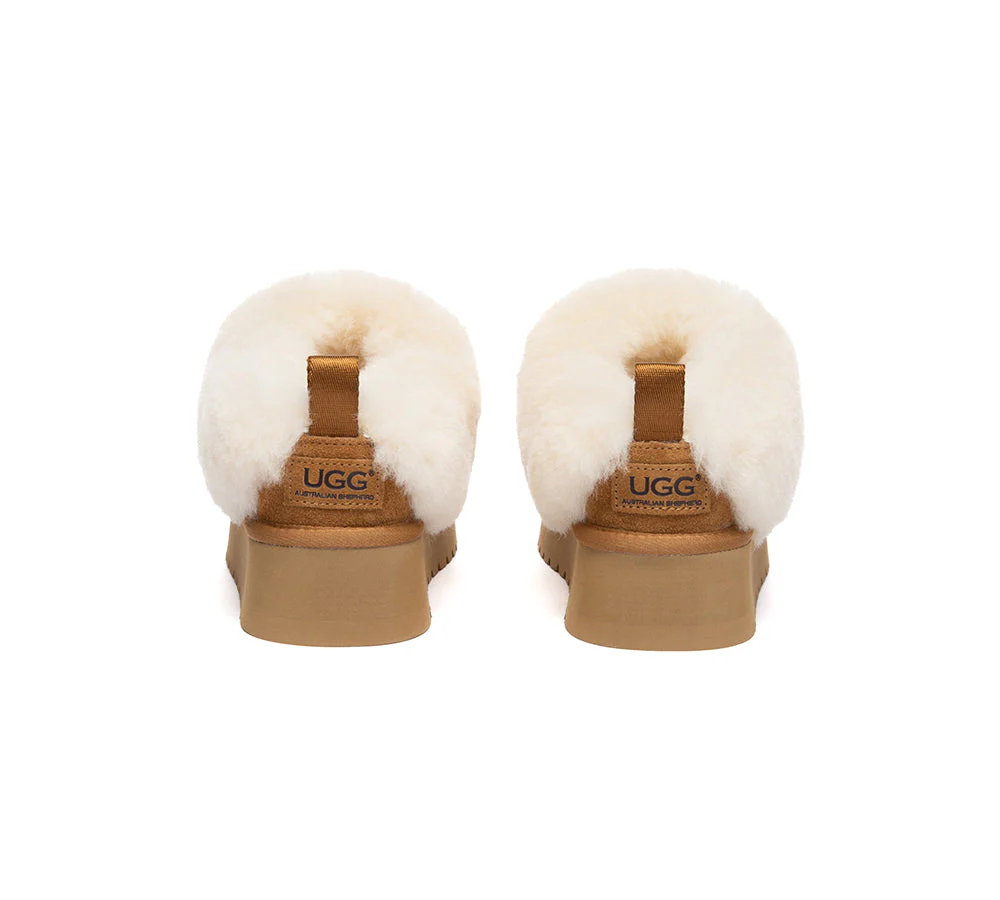 UGG Slippers Sheepskin Wool Collar Ankle Platform Glacial - Image 4