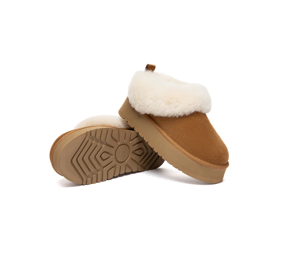 UGG Slippers Sheepskin Wool Collar Ankle Platform Glacial - Image 5