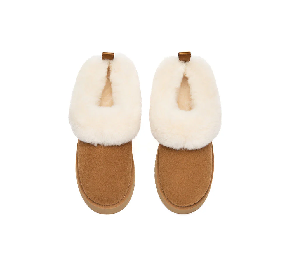 UGG Slippers Sheepskin Wool Collar Ankle Platform Glacial - Image 6