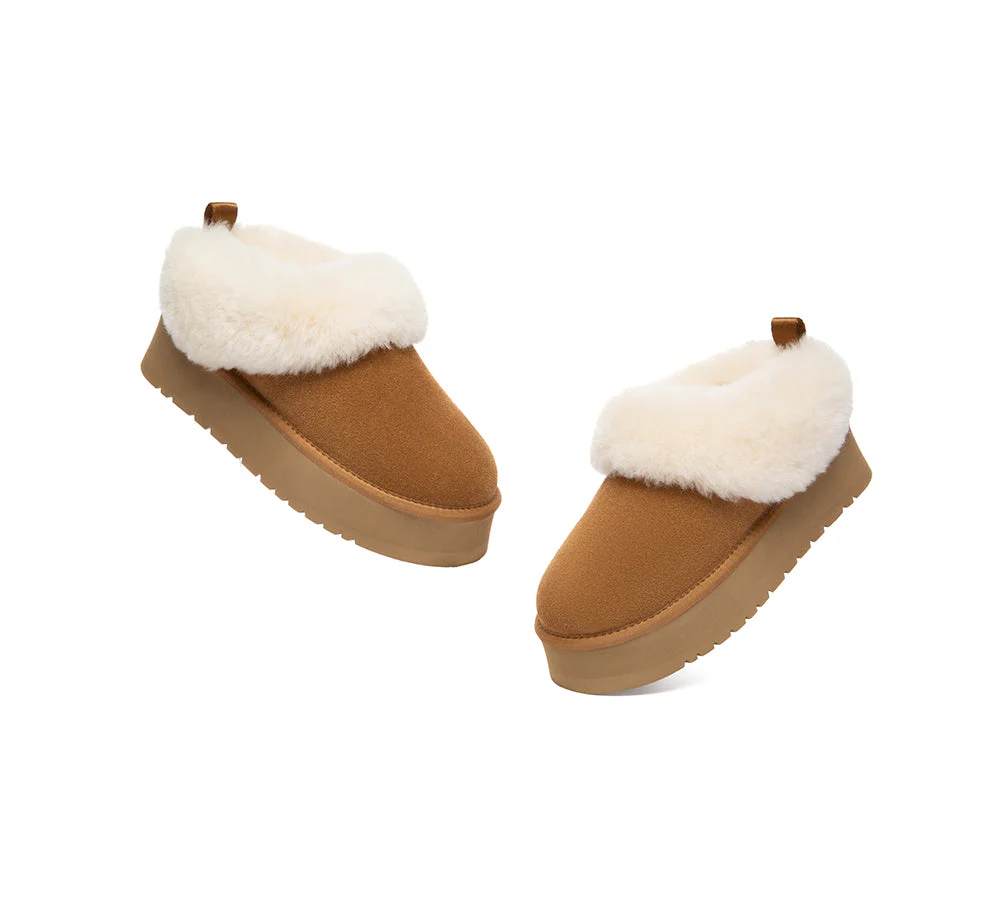 UGG Slippers Sheepskin Wool Collar Ankle Platform Glacial - Image 7