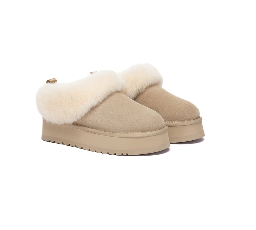 UGG Slippers Sheepskin Wool Collar Ankle Platform Glacial - Image 9