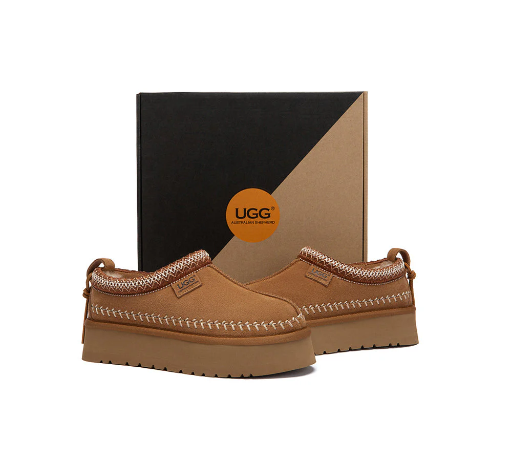UGG Slippers Suede Wool Lined Platform Clogs Canlia - Image 4