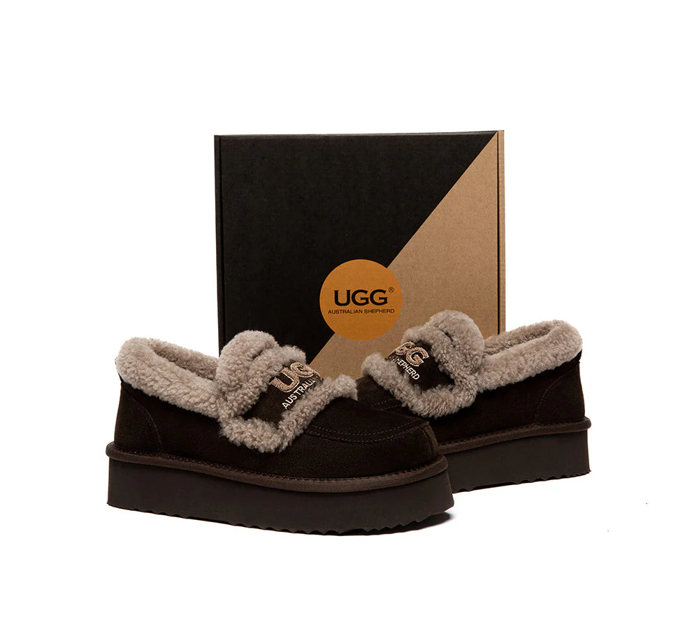 UGG Slippers Women Sheepskin Wool Ankle Platform Loafers Rilee - Image 10