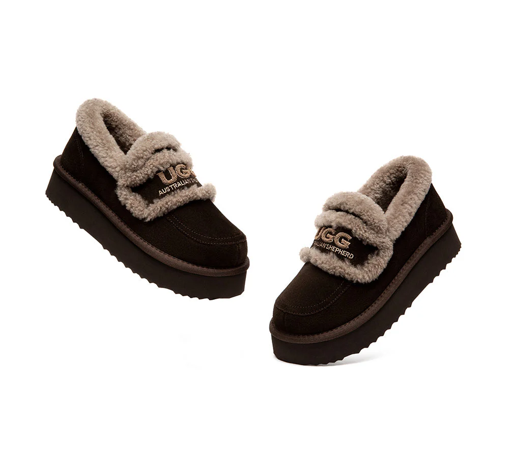 UGG Slippers Women Sheepskin Wool Ankle Platform Loafers Rilee - Image 11